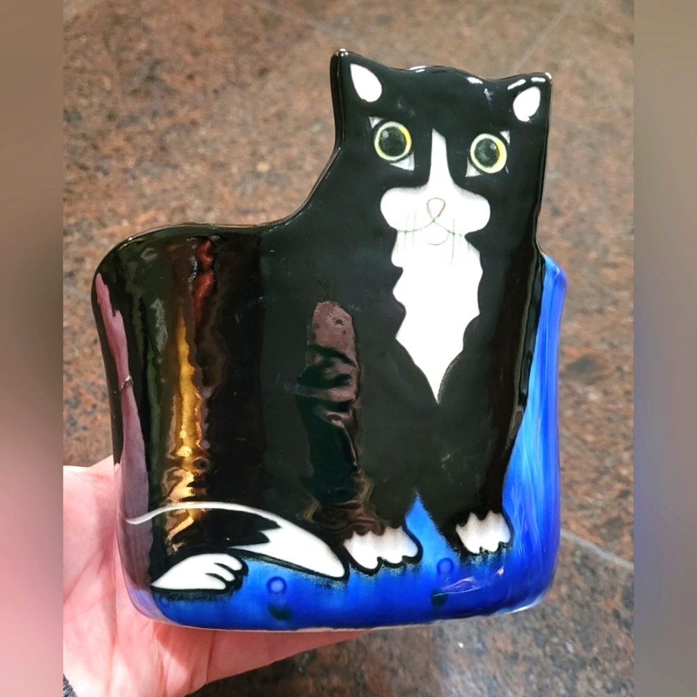 Black Tuxedo Cat Andrea West Sigma Planter Pot Ceramic